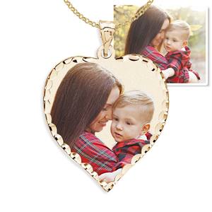 Small Heart with Diamond Cut Edge Photo Pendant Charm