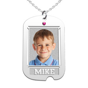 Dog Tag W  Name Cut  and Birthstone Photo Pendant Picture Charm