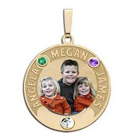 Round Pendant w/ Three Names and Three Birthstones Etched