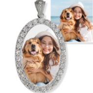 Sterling Silver CZ Premium Oval Photo Pendant