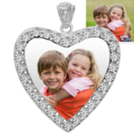 Sterling Silver CZ Premium Heart Photo Pendant