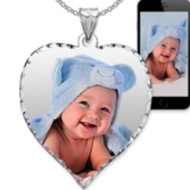 Medium Heart Photo Pendant Charm with Diamond Cut Edge
