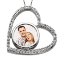 14k White Gold Diamond Heart Photo Pendant Picture Charm