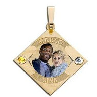 Diamond Shape Pendant w/ 2 Names with 2 Birthstones
