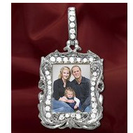 New! 14K White Gold Diamond Rectangle Photo Pendant Picture Charm