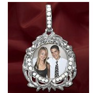 New! 14K White Gold Diamond Round Photo Pendant Picture Charm