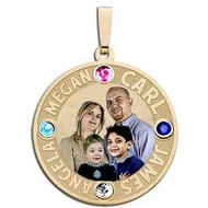 Round Pendant w/ Four Names Etched with Four Birthstones