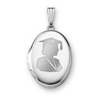 14k White Gold Oval Graduation Girl Locket