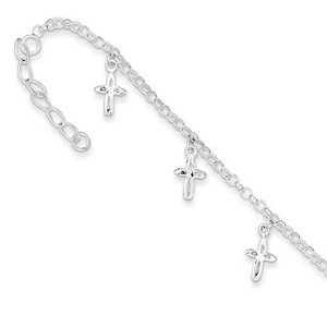 Sterling Silver 9  Cross Charm Anklet