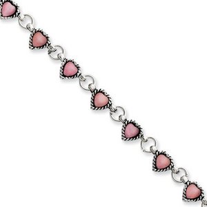 Sterling Silver Pink Cats Eye Heart Anklet