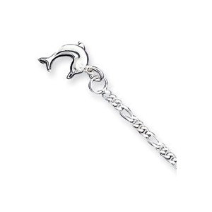 Sterling Silver Hollow Polished 3 Dimensional Dolphin Anklet