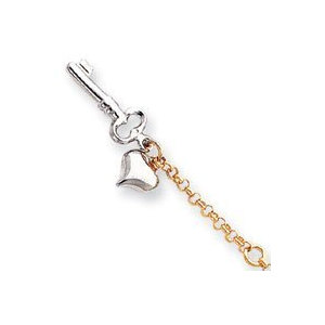 14k Two Tone Adjustable Polished Puffed Heart   Key Anklet