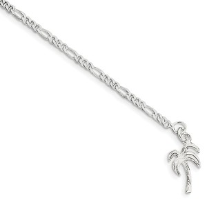 Sterling Silver Solid Polished Palm Tree Anklet