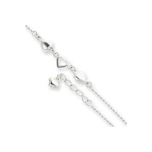 Sterling Silver Polished Hearts Anklet