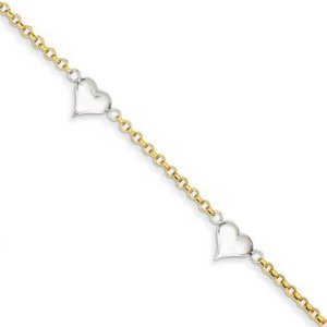 14k Two tone Puffed Heart Anklet