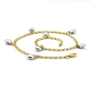 14k Two Tone Polished White Puffed Hearts Anklet