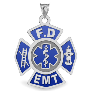 Fire Department EMT Blue Enameled Pendant