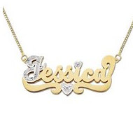 14K Gold  Double Plate Diamond "Script"  Name Plate