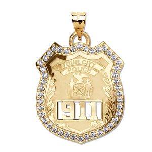 Personalized Police Badge with Your Number   Department With Diamonds