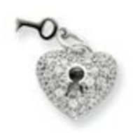 Sterling Silver Key & Heart CZ Pendant Charms