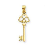 14K Yellow Gold Shamrock Key Pendant or Charm
