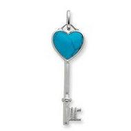 Sterling Silver Reconstructed Turquoise Key Pendant