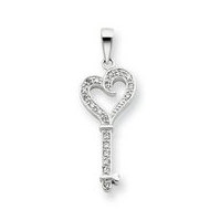 Sterling Silver CZ Heart Key Pendant