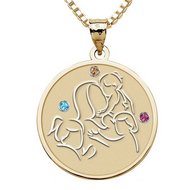 Mother with Three Daughters - Round Pendant with Birthstones