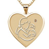 Mother and Son  - Heart Pendant with Birthstone