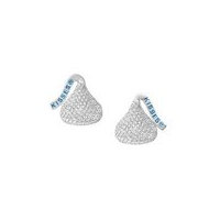 14K White Gold Hershey's Kiss Flat Back with Diamonds Stud Earrings