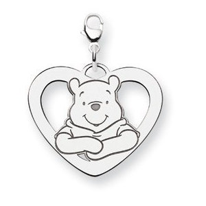 Sterling Silver Disney Winnie the Pooh Lobster Clasp Lg  Heart Charm