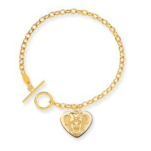 14K Yellow Gold Disney 7 5inch Minnie Mouse Heart Charm Bracelet