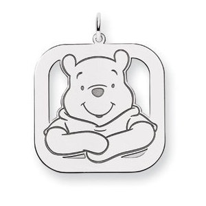Sterling Silver Winnie the Pooh Large Square Charm