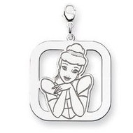 Sterling Silver Cinderella  Lobster Clasp Square Charm