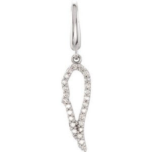 14K White Gold Diamond Angel Wing w  Lobster Clasp Charm