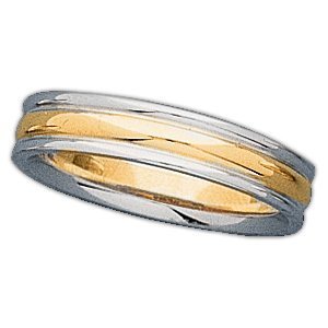 14k Two Tone 4mm Ridged Wedding Band