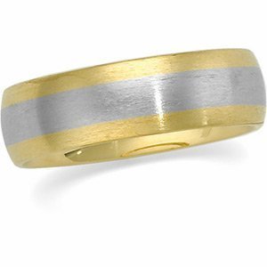 14k Two Tone 6mm Domed Satin Finish Wedding Band