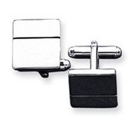 Square Shaped Sterling Silver W/ Black Enamel Engravable Cufflinks