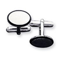 Oval Shaped Sterling Silver W/ Black Enamel Engravable Cufflinks
