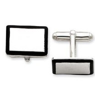 Rectangle Shaped Sterling Silver W/ Black Enamel Engravable Cufflinks