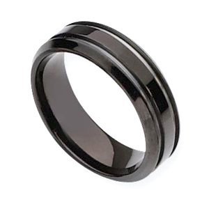 Titanium Black Plated Grooved 7mm Wedding Band