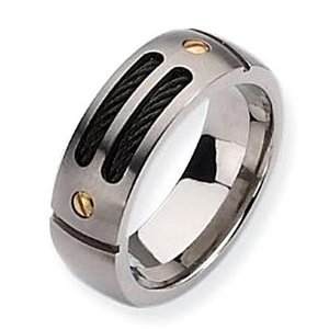 Titanium Black Plated 24k Gold Accent 8mm Brushed Wedding Band