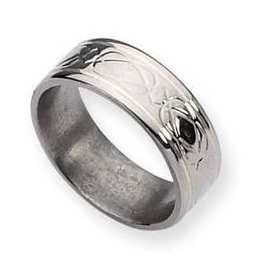 Titanium Sterling Silver Inlay Celtic Knot Flat  Polished Wedding Band