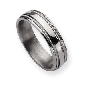 Titanium Grooved and Beaded 6mm Polished Wedding Band
