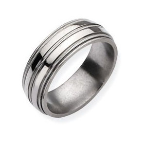 Titanium Grooved and Beaded 8mm Polished Wedding Band