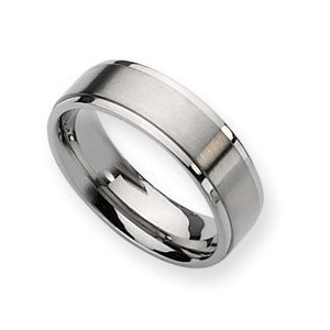 Titanium Ridged Edge 7mm Brushed and Polished Wedding Band