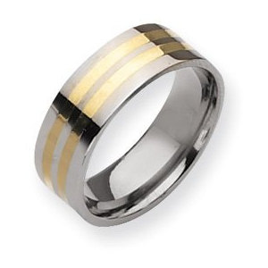 Titanium 14k Gold Inlay 8mm Polished Wedding Band