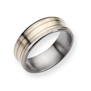 Titanium Sterling Silver Inlay Concave 8mm Satin and Polished Band