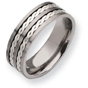 Titanium Sterling Silver Inlay 8mm Satin and Polished Wedding Band