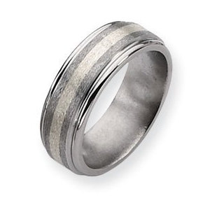 Titanium and Sterling Inlay Satin and Polished 8mm Wedding Band